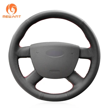 

MEWANT Hand Sew Wrap Black Artificial Leather Steering Wheel Cover for Ford Focus C-Max Tourneo Connect Transit Connect