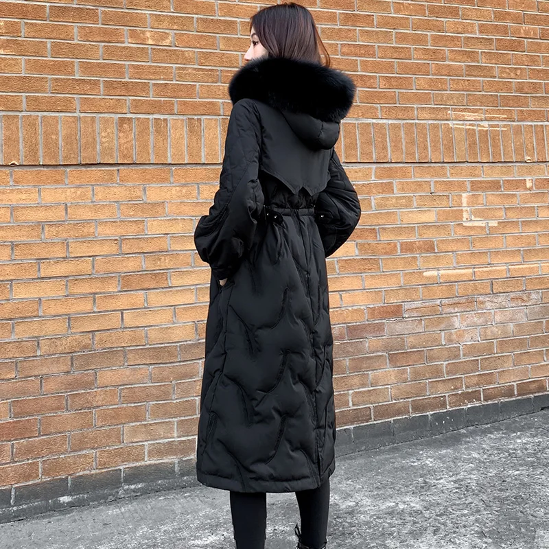Теплые парки с вышивкой, пальто, зимний модный брендовый плотный теплый пуховик, женский длинный пуховик с воротником из искусственного меха, F856