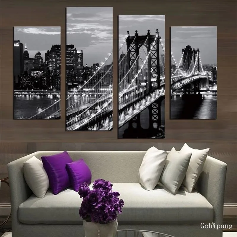 4-Piece-Of-Modern-Fresco-The-Brooklyn-Bridge-In-New-York-Home-Decoration-Art-Black-And (1)