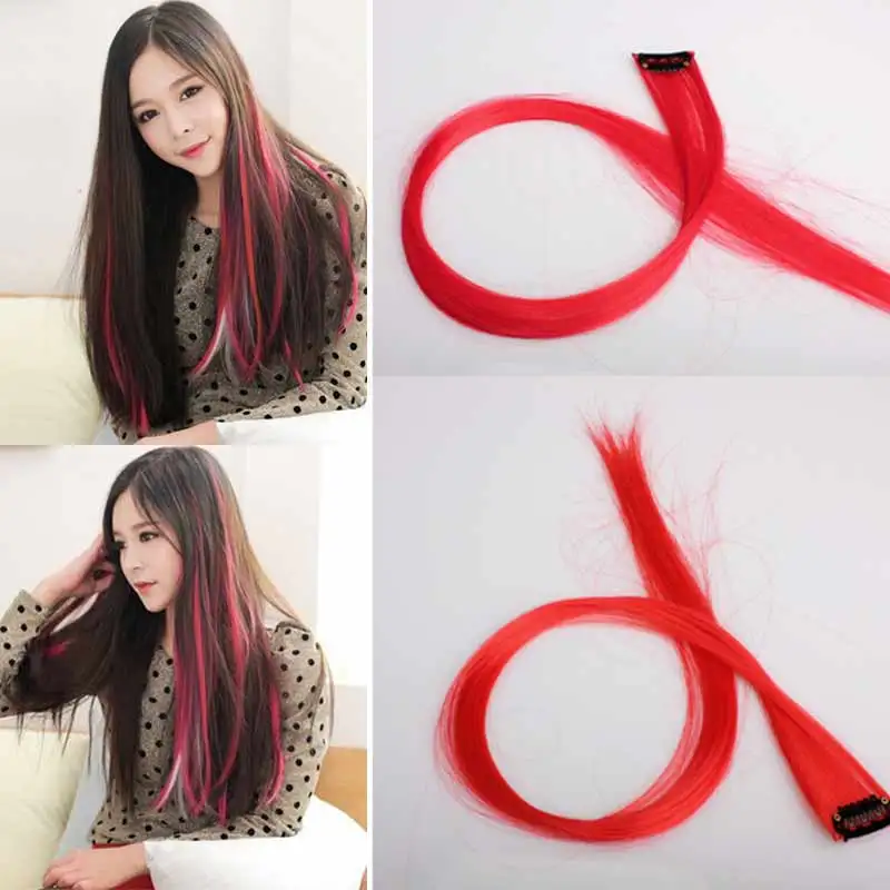 New Hot Colorful Clip On Hair Straight Extensions Personality Punk Red Long Hair Accessories SMR88