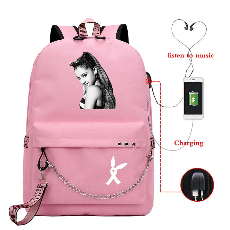 Сумки с принтом Ariana Grande Mochilas, рюкзак для девочек с зарядкой через usb, школьные сумки, рюкзак для колледжа, рюкзак для студентов, рюкзак для путешествий, сумка для ноутбука - Цвет: Girls Backpacks 26