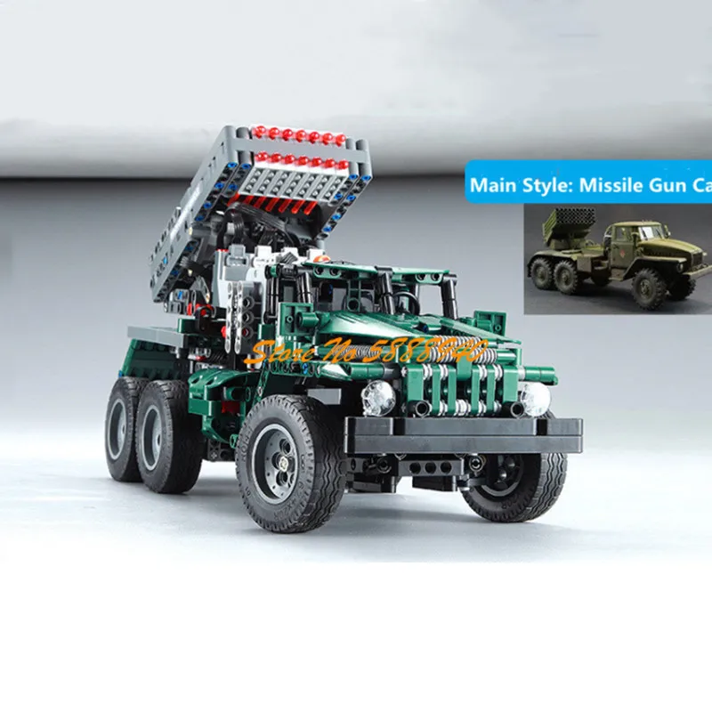 1:20 군용 BM-21 로켓 발사기 원격 제어 트럭, 조립 빌딩 블록, 퍼즐 학습 RC 자동차, 어린이 장난감 선물, 1369PCs