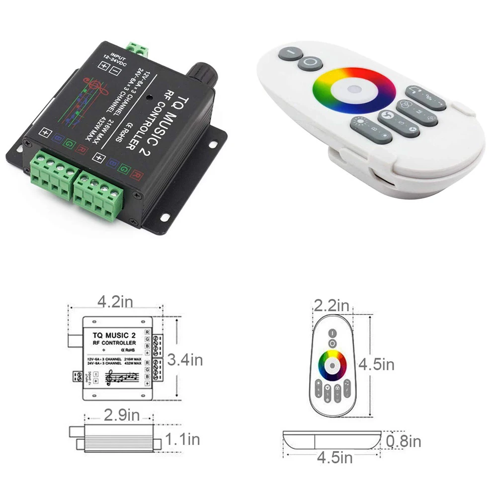 DC12-24V 18A RGB музыкальный звуковой контроллер с радиочастотным беспроводным пультом дистанционного управления для RGB светодиодный светильник