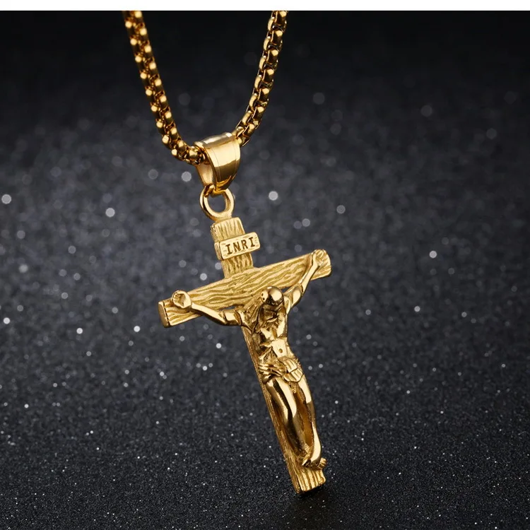 D&ampZ Gold Color Stainless Steel INRI Jesus Cross Necklace Christian Crucifix Pendant for Men Religious Jewelry | Украшения и
