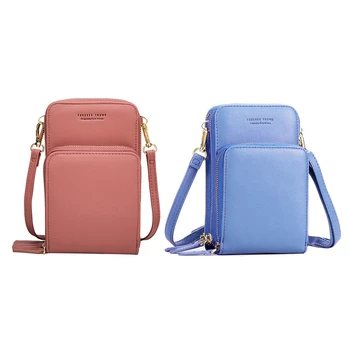 

2x Colorful Cellphone Bag Fashion Daily Use Card Holder Small Summer Shoulder Bag for Women Light Blue & Pink