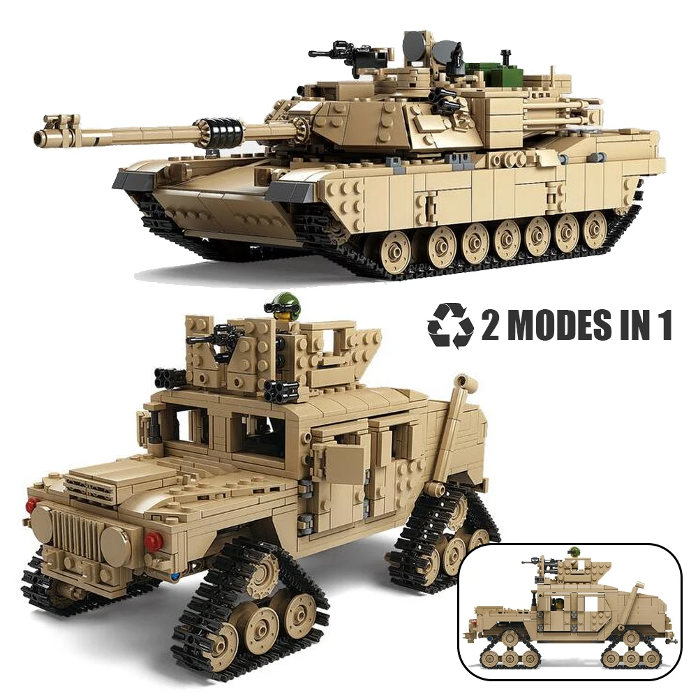 2in1 WW2 военные M1A2 Абрамс MBT армии Танк пушки колесница комплект Солдат Цифры