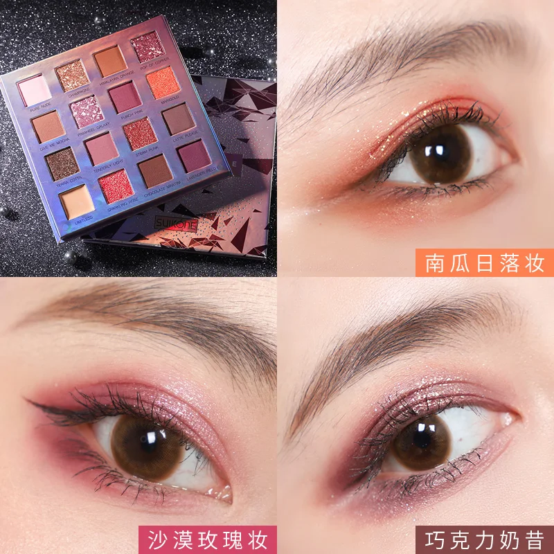 Suikone glitter eyeshadow palette 16 color superfine flash pigment waterproof long lasting sun rise matte eyeshadow powder AC101