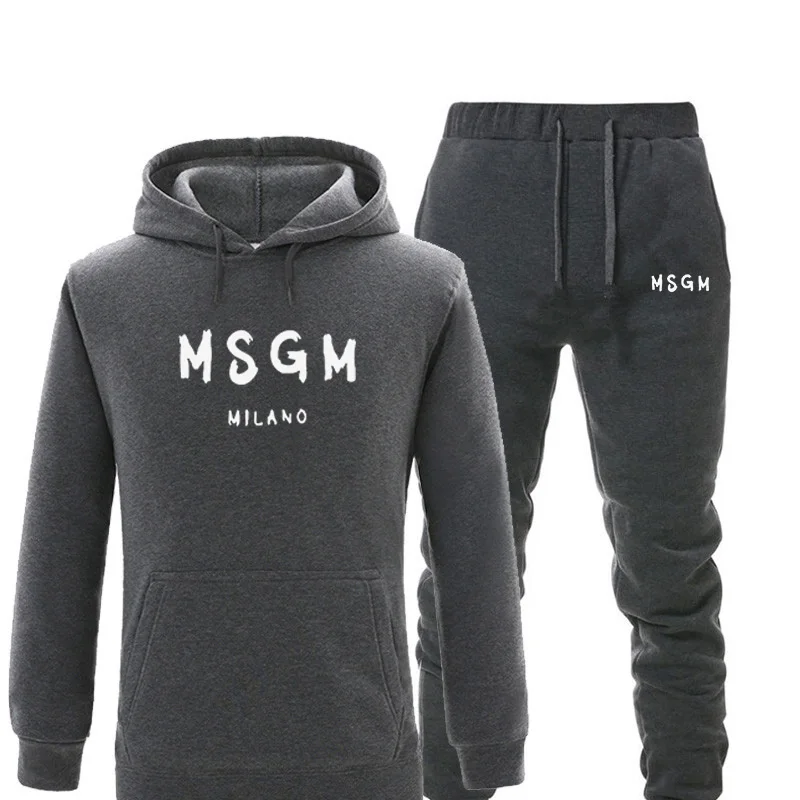 Hot Product 2019 Men sets Tracksuit MSGM Print Warm sets Fashion Sportswear With hood Sweatshirts 2-piece set Autumn and Winter suit for men