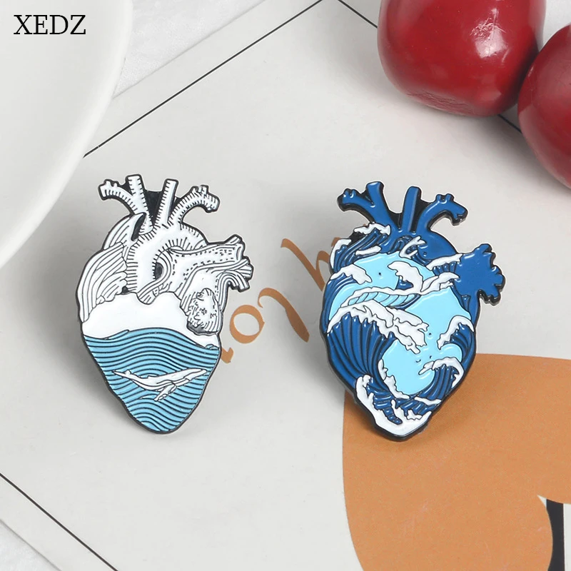 XEDZ Ocean Heart Organ Lapel Brooch Punk Blue Sea Surgery Enamel Badge Backpack Creative Accessories Jewellery Gifts For Friends | Украшения