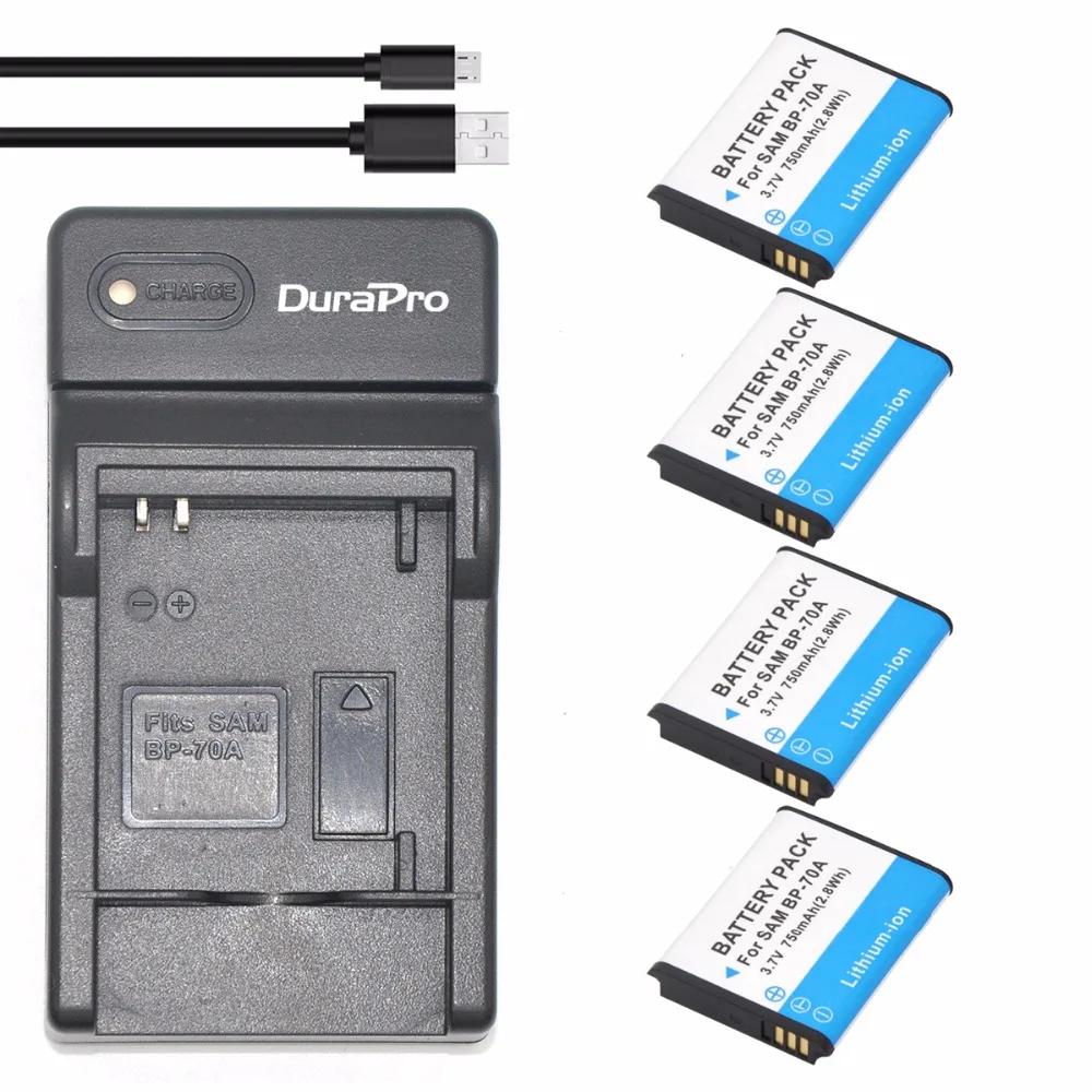 4 шт. BP 70A BP-70A 750 мА/ч, Перезаряжаемые Камера Li-Ion Батарея+ USB Зарядное устройство для samsung ST60 ST61 ST70 ST71 ES65 ES67 Камера