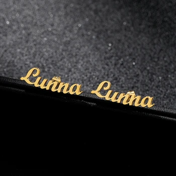 

Personalized Custom Name Earrings For Women Girls Rose Gold Silver Color Stainless Steel Female Stud Earring Ear Jewelry Brincos