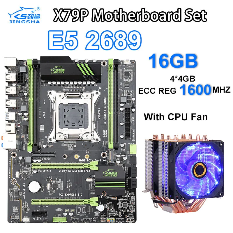 

JINGSHA X79P motherboard set with E5 2689 4*4=16GB 1600MHz DDR3 ECC REG memory with 6 heat-pipes dual-tower CPU Fan