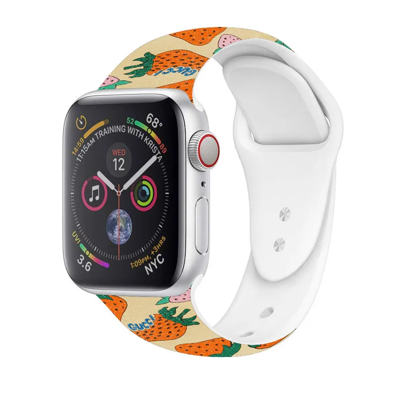 Ремешок для Apple watch Silicone38mm42mm iwatch4 с 44 мм 40 мм ремешок с цветочным принтом браслет Регулируемая Замена Apple Watch4321