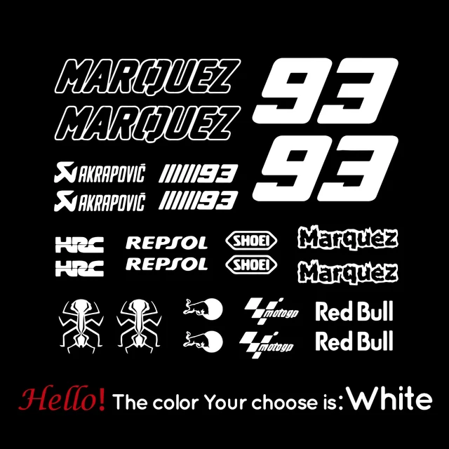 Marquez 93 Vinyl Stickers Motorcycle Decals Removable Car Sticker Motorbike Decal Decoration white