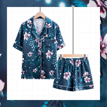 

Pajamas for Women Silk Home Wear Short Sleeve Loungewear Pyjamas Women Pijama Sleepwear Pj Set Satin Nightwear Set 2020