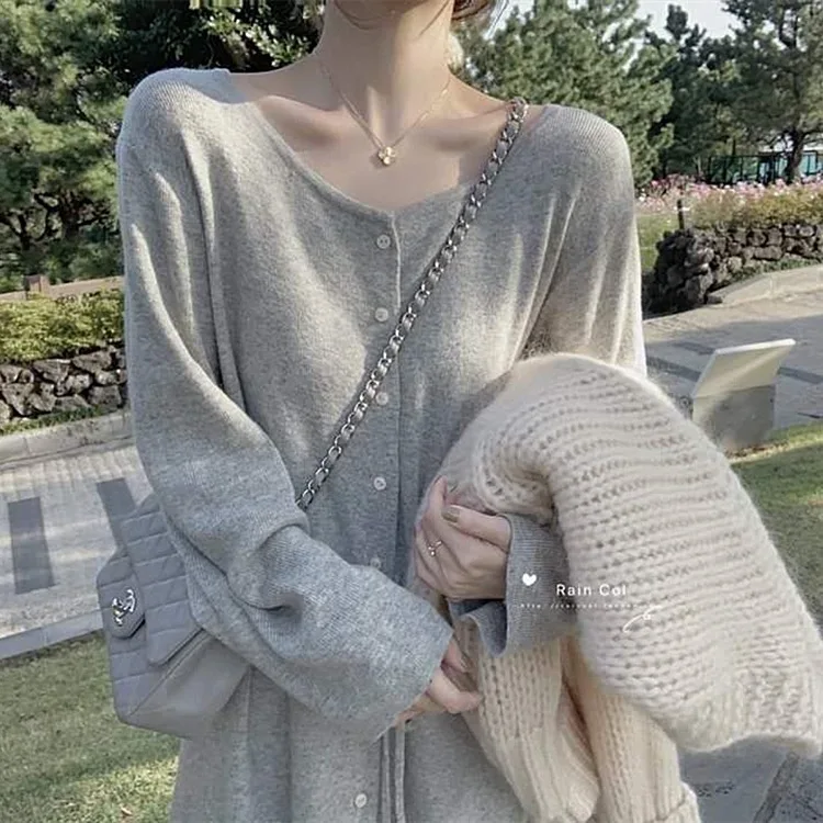 Early Autumn Lazy Wind Inside The Big Yard with A Long Skirt Women's 2020 New Knitted Dress Over The Knee-length Sweater Skirt
