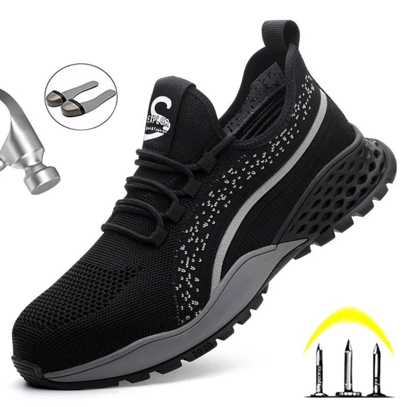 Lightweight Safety Shoes Men Work Shoes Steel Toe Shoes Safety Boots Anti-puncture Work Boots Breathable Work Sneakers Men Boots