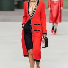 Модный женский красный длинный свитер кардиганы для подиума однобортный длинный рукав женский Зимний вязаный свитер джемпер одежда