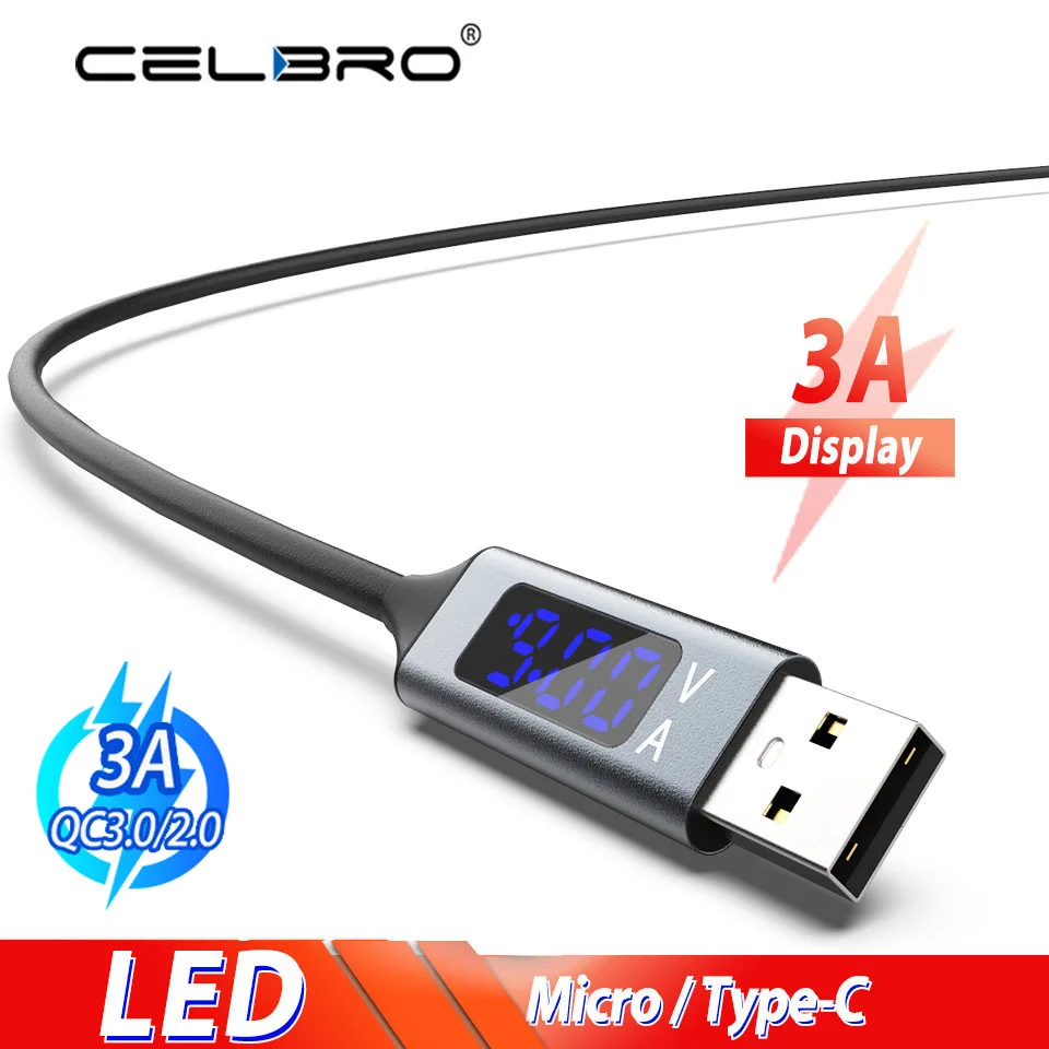 LED Display Micro Usb Type C Fast Charging Cable Quick Charge 3.0 Usbc