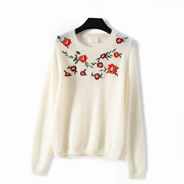 Floral Embroidred Sweater Women Spring Autumn