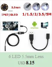 7 мм микро USB эндоскоп 2 м 5 м кабель Водонепроницаемый 6-Led бороскоп эндоскоп инспекционная трубка визуальный Камера