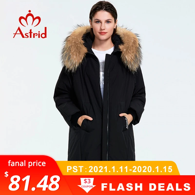 Astrid 2019 Зима новое поступление пуховик женская свободная одежда с мехом верхняя