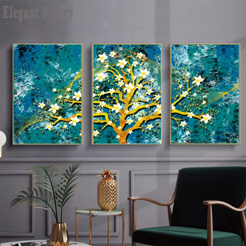 

Abstract Golden Flowers Trees Landscape Canvas Art Print Poster Picture Wall Modern StyleLiving Room Home Decoration Painting