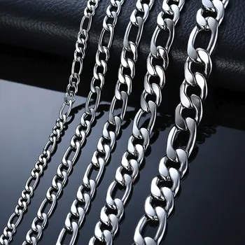 

Stylish Figaro Link Chain Necklaces for Men Solid Color Stainless Steel Hip Hop Male Colar 24" Jewelry