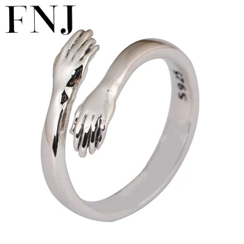 

FNJ 925 Silver Hand Ring Original Pure S925 Sterling Silver Rings for Women Jewelry Open Adjustable Size