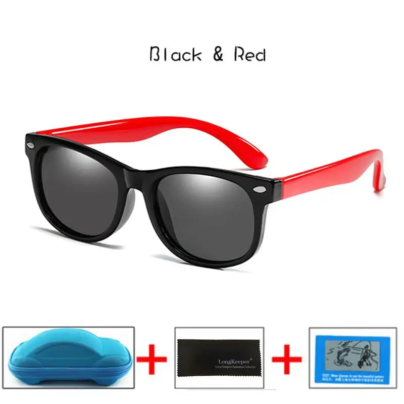 Поляризационные детские солнцезащитные очки longkeader для мальчиков и девочек, небьющиеся Защитные солнцезащитные очки TR90 UV400 очки с коробками - Цвет линз: Black Red