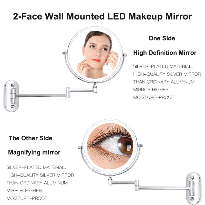 8 inch Wall Mounted Led Makeup Mirror 10X Magnifying Touch Bright Adjustable Bathroom Wall Mirrors Double Sided Vanity Mirror 5