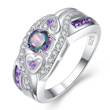 

New Arrival Oval Heart Cut Design Multicolor & Purple White CZ Silver Ring Fashion Women and Men Couple Jewelry Gift