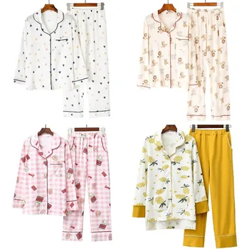 

Double-Layer Gauze Long-Sleeved Pijama Spring Summer Pajamas For Women 100% Cotton Lovely Lingerie Sleepwear Set Dormir Tops