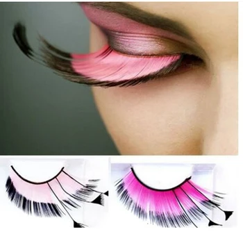 

Stage Exaggeration Handmade False Eyelashes Tail Lengthened Feather False Eyelashes European American Party Pink False Eyelashes