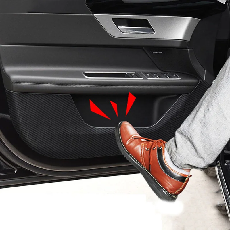 For Jaguar F-PACE-PU Leather Carbon Fiber Texture Car Door Anti-kick Protection Pad 4pcs Car Styling Accessories