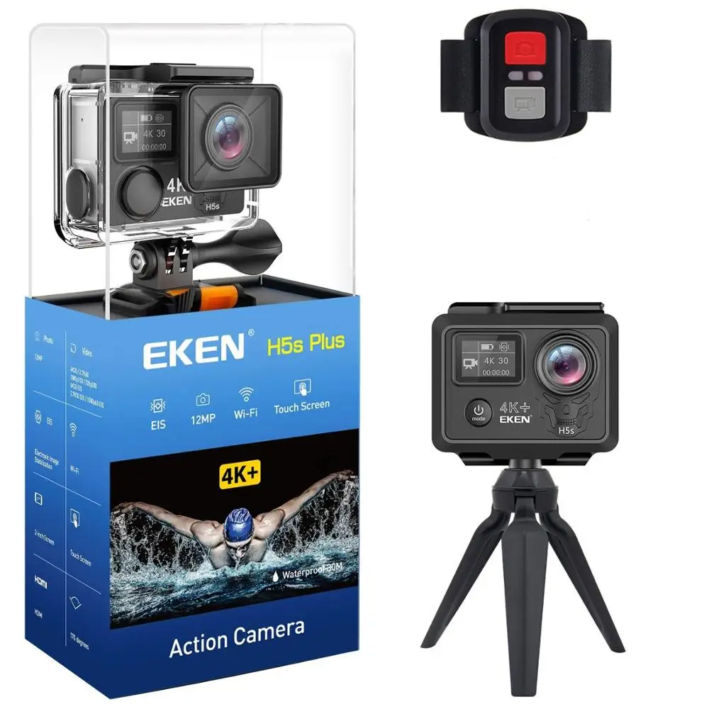 Черный Экшн-камера eken H5S Plus Ultra HD Ambarella A12 EIS 4 k/30fps 30M Водонепроницаемая Спортивная камера go Helmet pro с сенсорным экраном - Цвет: Черный