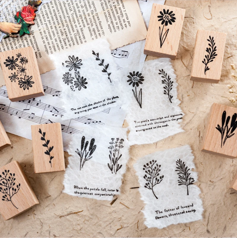 

Vintage Grass Plant Flowers Poetry Wood Stamp DIY Retro Wooden Rubber Stamps For Scrapbooking Stationery Craft Standard Stamp