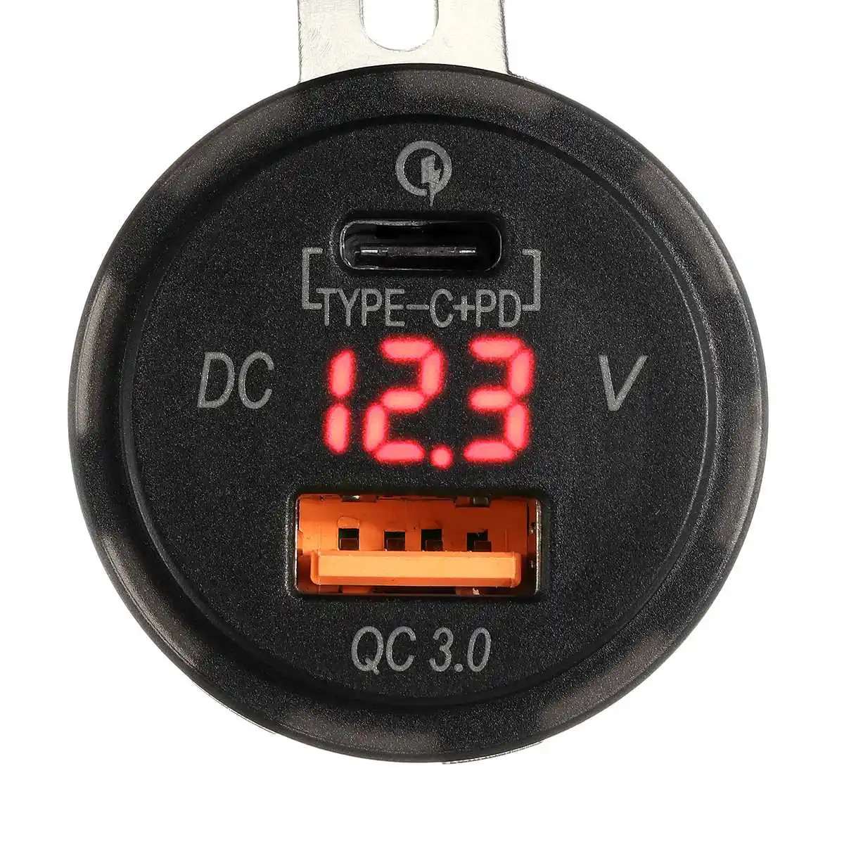 RED Fast Charge Type-C Car Charger USB Quick Charge Quick Charge 3.0 Socket with LED Digital Voltmeter Universal Power Outlet - Цвет: RED