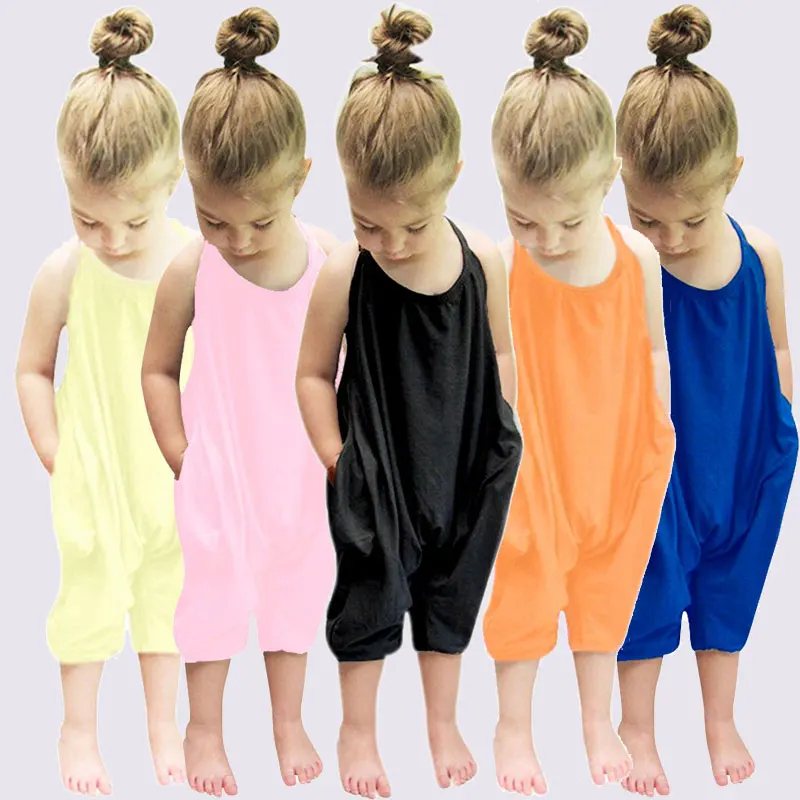 Monos con bolsillo para niña, monos sólidos, monos suaves, trajes de Sol de moda, ropa de verano