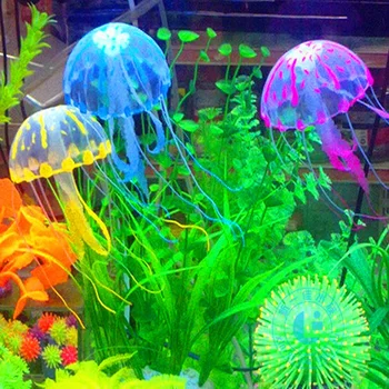 

2.17"*7.09" Fluorescent Simulation Jellyfish Aquarium Landscaping Crafts Silicone Ornament Aquarium Simulation Fish