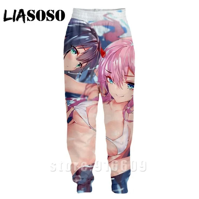 

LIASOSO 3d Print Men Women Full Length Fashion Sexy DARLING In The FRANXX Two Sweatpants Harajuku Pants Anime Jogger Trousers
