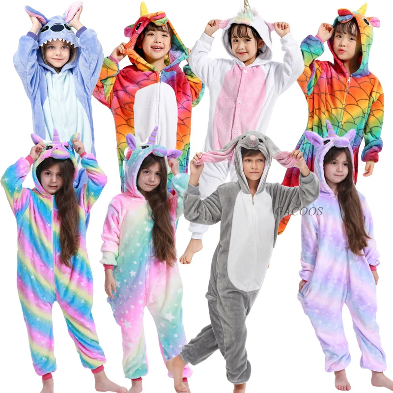 Kuguurumi/пижамы для мальчиков и девочек; пижамы с единорогом; зимние детские фланелевые пижамы с капюшоном в виде панды; комбинезоны; пижамы для детей