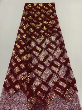 

Soft Nigerian wine red Lace Fabric French Sequins Laces Fabric Beautiful African Lace Fabirc For Women Party Wedding FRD4133