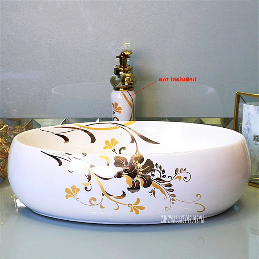 JS-B0063 Европейский Стиль искусства красивые цветы овальная Раковина Керамика ручной работы раковина для мытья рук умывальник чаша раковина
