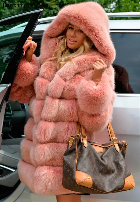 Женское зимнее пальто из искусственного меха, удобная куртка с открытым передом и капюшоном, плотная однотонная теплая верхняя одежда с длинным рукавом, пальто размера плюс