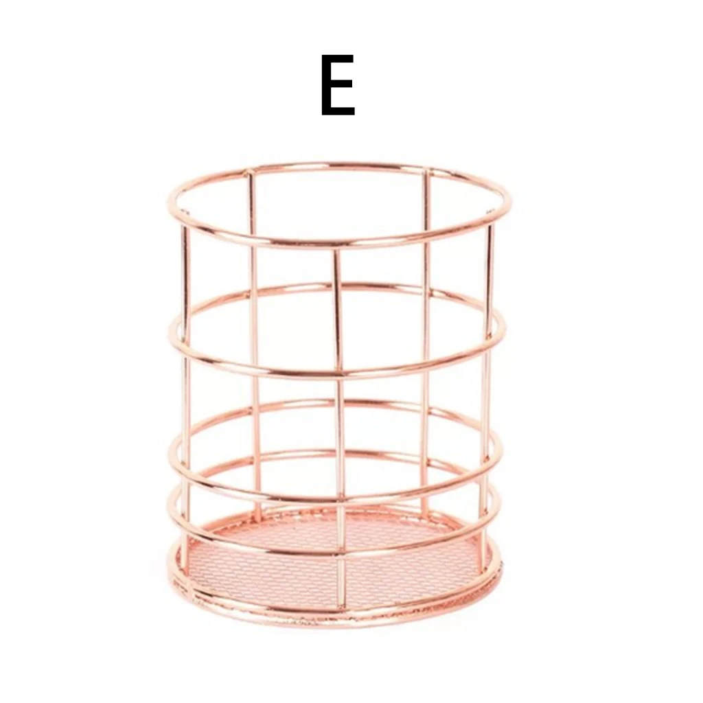 

Desk Rose Gold Iron Pen Holder Multifunction Storage Baskets Storage Basket For Office Home Garden Desk Accessories