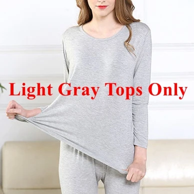 light gray tops only Mferlier осеннее женское термобелье больших размеров 5XL 6XL 7XL однотонное синее тонкое эластичное женское нижнее белье Топы+ нижнее белье - Цвет: light gray tops only