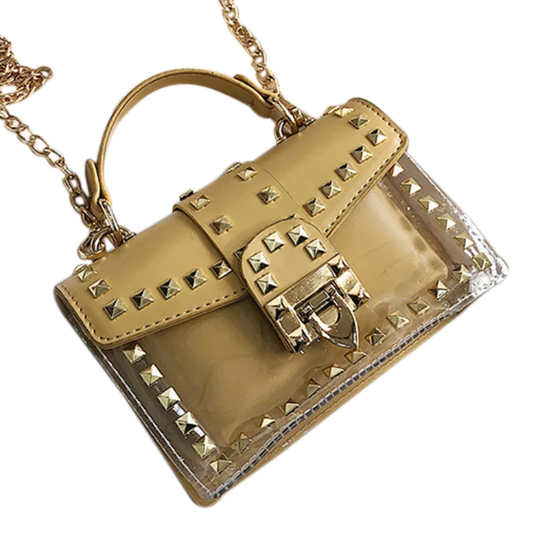 

Women Messenger Bags New Style Pvc Transparent Jelly Bag Summer Girl Fashion Rivet Chains Beach Shoulder Bag Flap Bags Crossbody