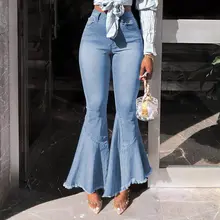 Обтягивающие джинсы с высокой талией, расклешенные джинсы с высокой талией, Ретро стиль, тянущиеся джинсы с завышенной талией, расклешенные джинсы, джинсовые штаны большого размера, женские широкие брюки