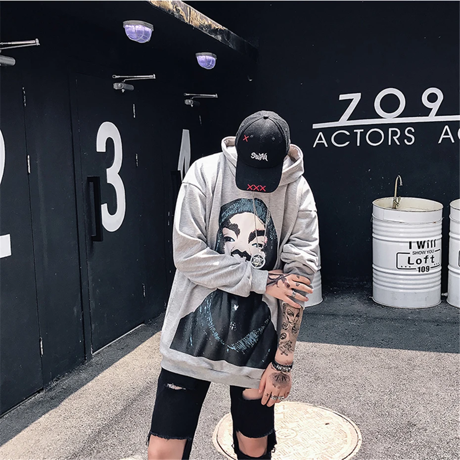 Хип-Хоп Уличная Толстовка для мужчин Harajuku Модный Принт толстовки и свитшоты осенние мужские Топы серый черный GM238